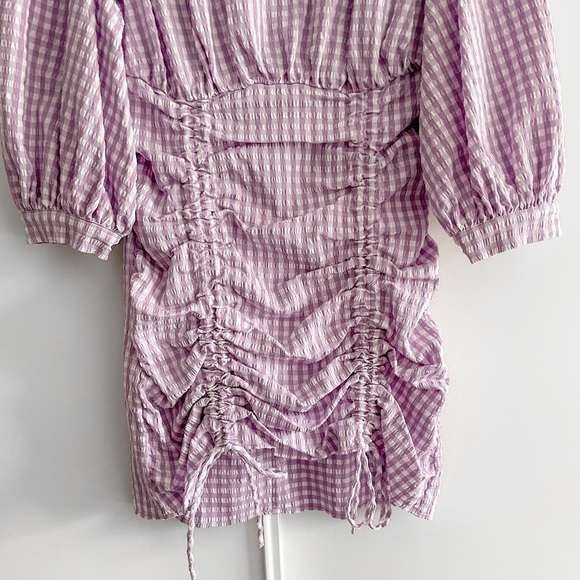 ZARA Blogger Lilac Gingham Ruched Mini Dress - Picture 9 of 16